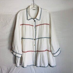 John Mark Women's Size XL White 100% Linen Button Up Top Tunic